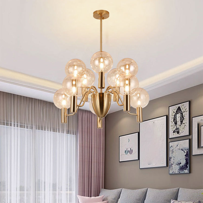 Glass Gold Pendant Light in Modern Luxury Style Wrought Iron Globe Chandelier for Dining Room
