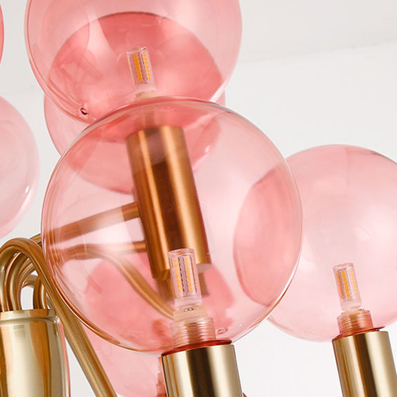 Glass Gold Pendant Light in Modern Luxury Style Wrought Iron Globe Chandelier for Dining Room