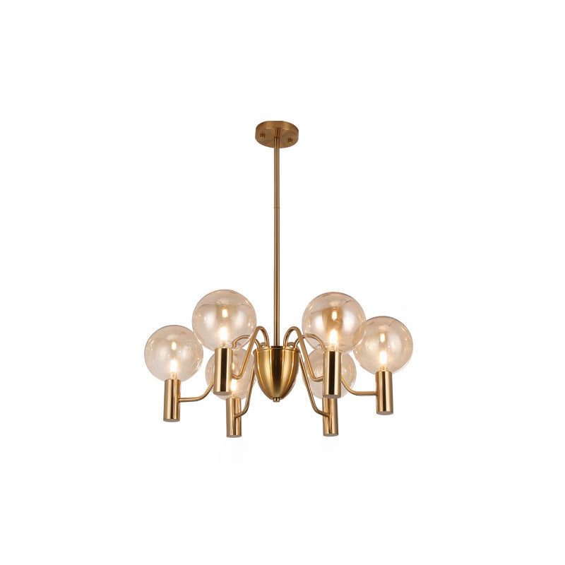 Glass Gold Pendant Light in Modern Luxury Style Wrought Iron Globe Chandelier for Dining Room