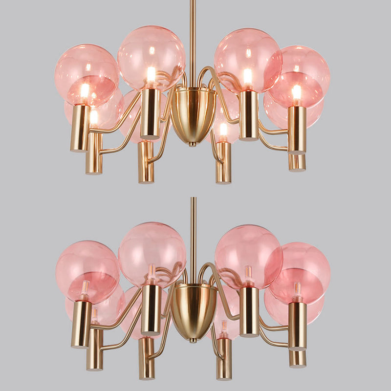 Glass Gold Pendant Light in Modern Luxury Style Wrought Iron Globe Chandelier for Dining Room