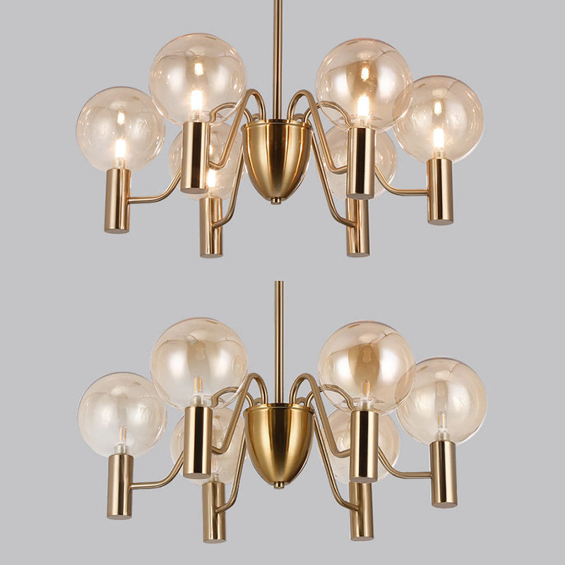 Glass Gold Pendant Light in Modern Luxury Style Wrought Iron Globe Chandelier for Dining Room