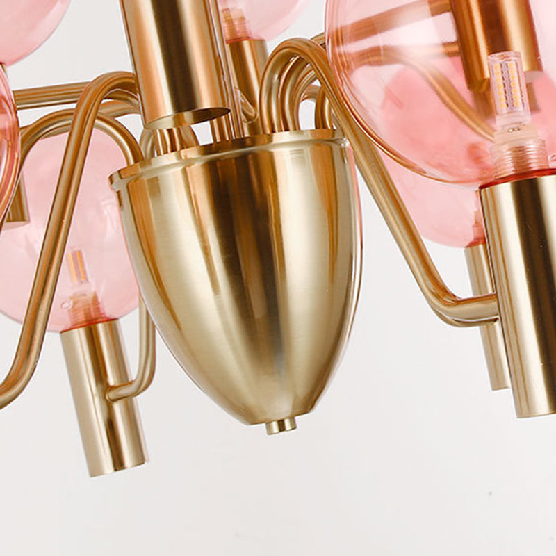 Glass Gold Pendant Light in Modern Luxury Style Wrought Iron Globe Chandelier for Dining Room