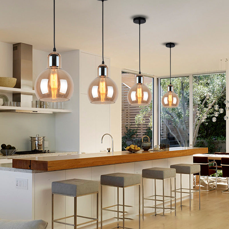 Glass Black Pendant Light in Modern Creative Style Aluminium Globe Hanging Lamp for Interior Spaces