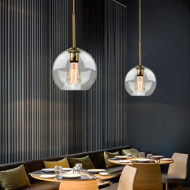 Modern Concise Globe Pendant Light Electroplate Copper Hanging Lamp with Glass Shade