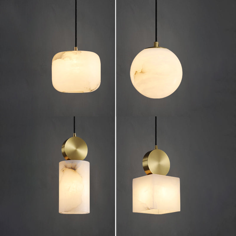Nordic Brick Shade Pendant Light, Minimalist Marble Hanging Light in White