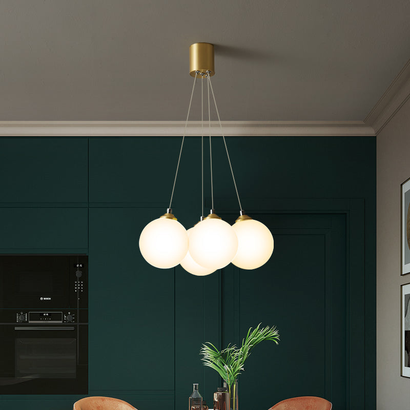 Indoor White Glass Multi Hanging Light, Minimalist Globe Shade Hanging Lamp