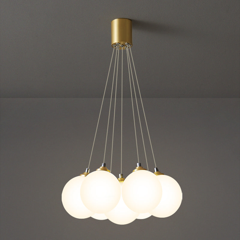 Indoor White Glass Multi Hanging Light, Minimalist Globe Shade Hanging Lamp
