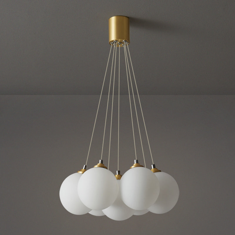 Indoor White Glass Multi Hanging Light, Minimalist Globe Shade Hanging Lamp