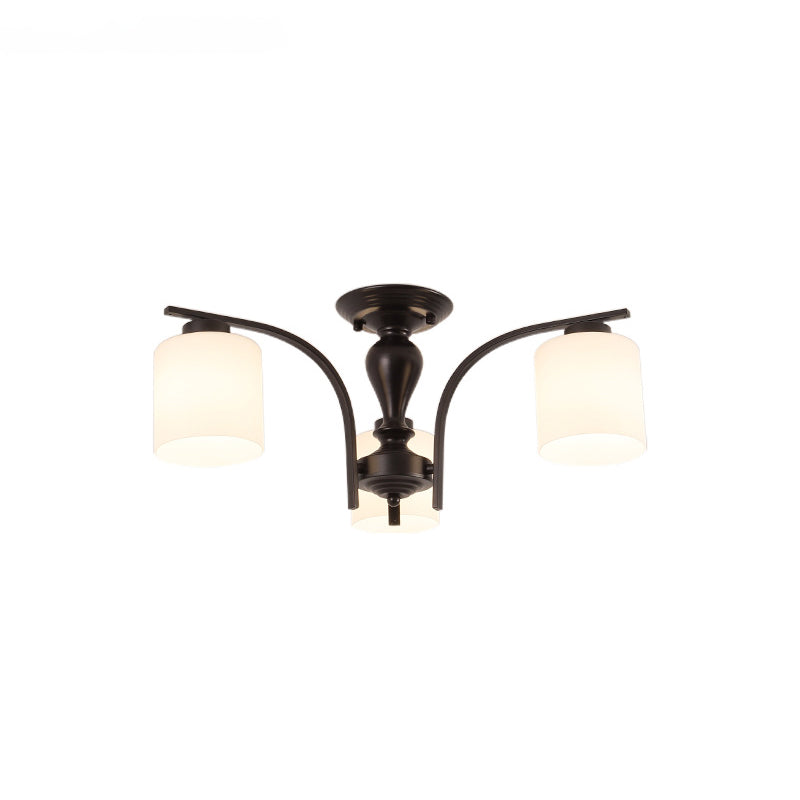 Cylindre en verre semi-flush Mount Noir Multi Light Traditional Plafond Light pour le salon