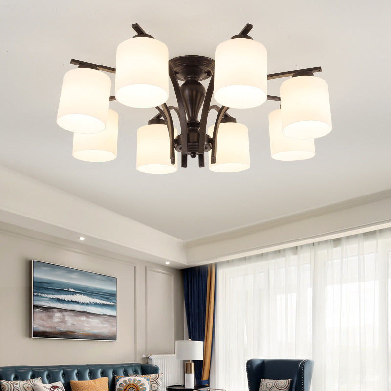 Cylindre en verre semi-flush Mount Noir Multi Light Traditional Plafond Light pour le salon