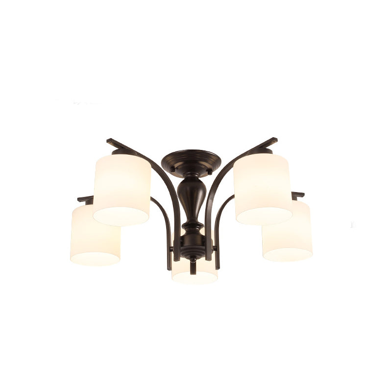 Cylindre en verre semi-flush Mount Noir Multi Light Traditional Plafond Light pour le salon