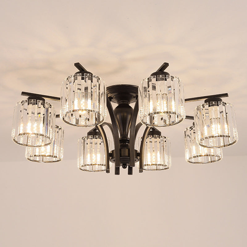 Cylindre en verre semi-flush Mount Noir Multi Light Traditional Plafond Light pour le salon