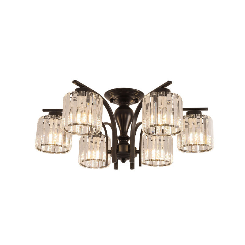 Cylindre en verre semi-flush Mount Noir Multi Light Traditional Plafond Light pour le salon