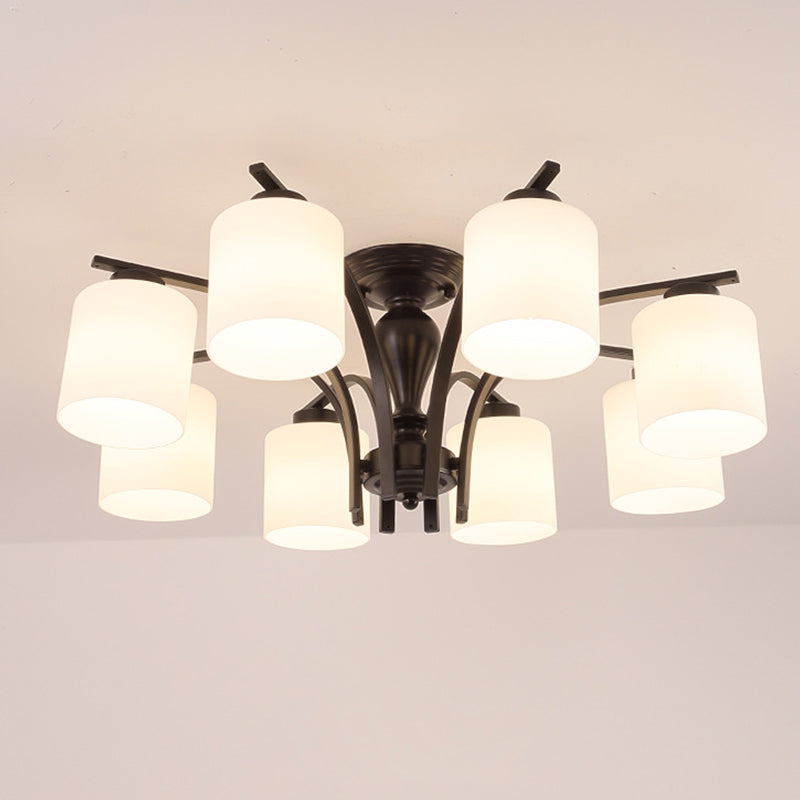 Cylindre en verre semi-flush Mount Noir Multi Light Traditional Plafond Light pour le salon
