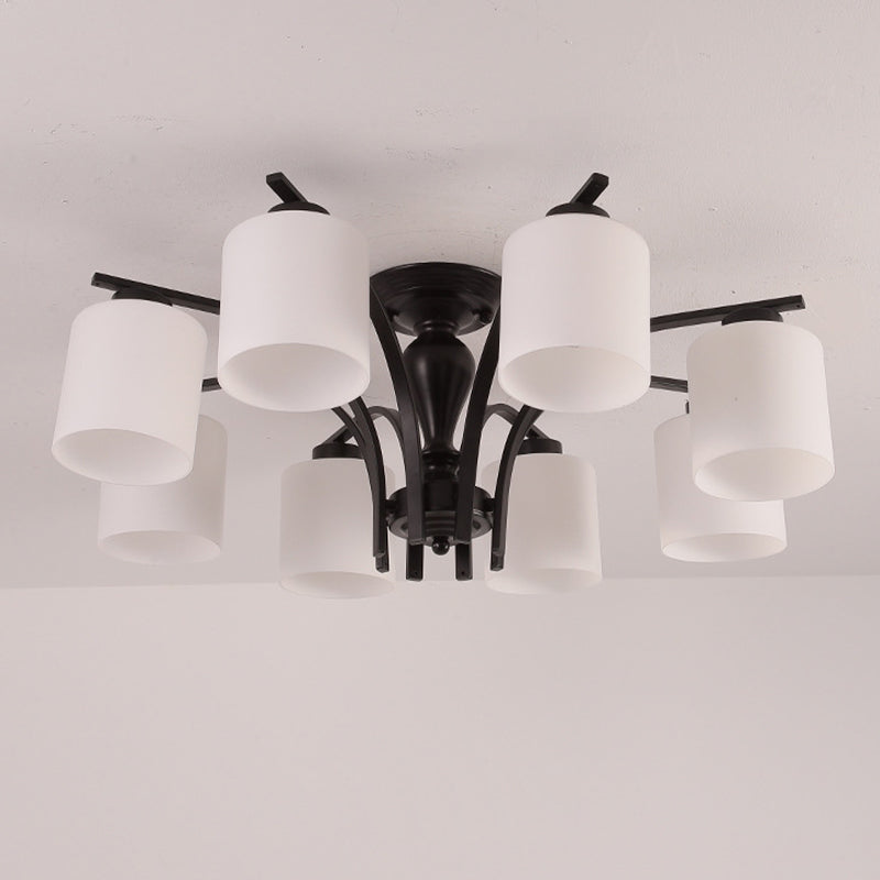 Cylindre en verre semi-flush Mount Noir Multi Light Traditional Plafond Light pour le salon