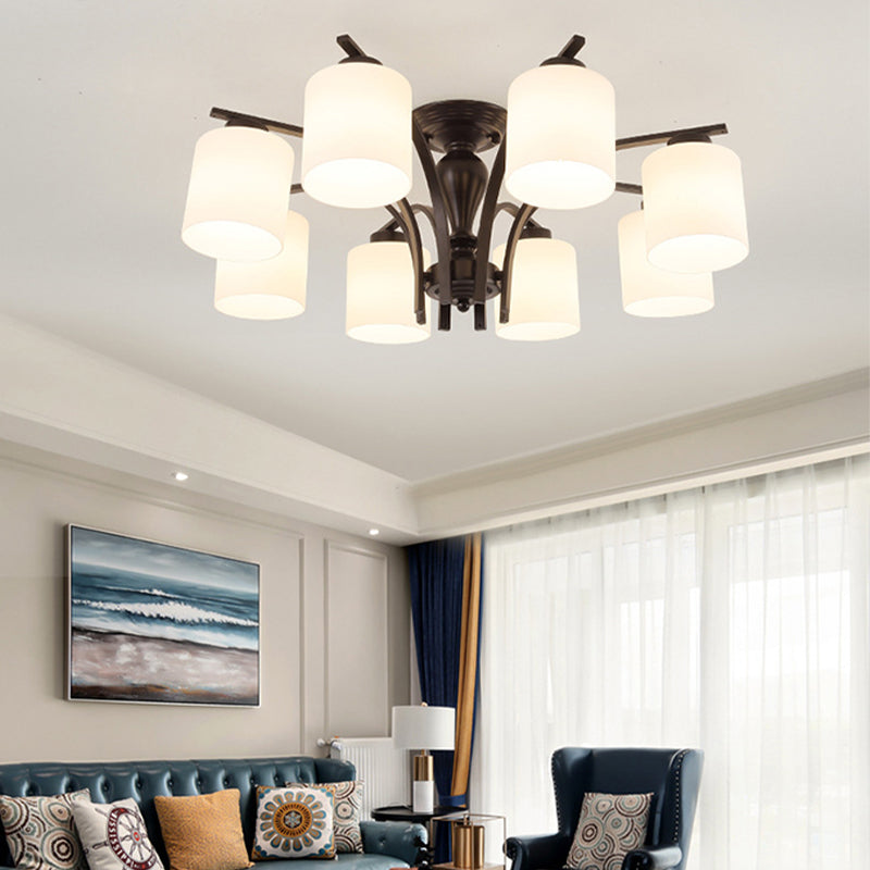 Cylindre en verre semi-flush Mount Noir Multi Light Traditional Plafond Light pour le salon