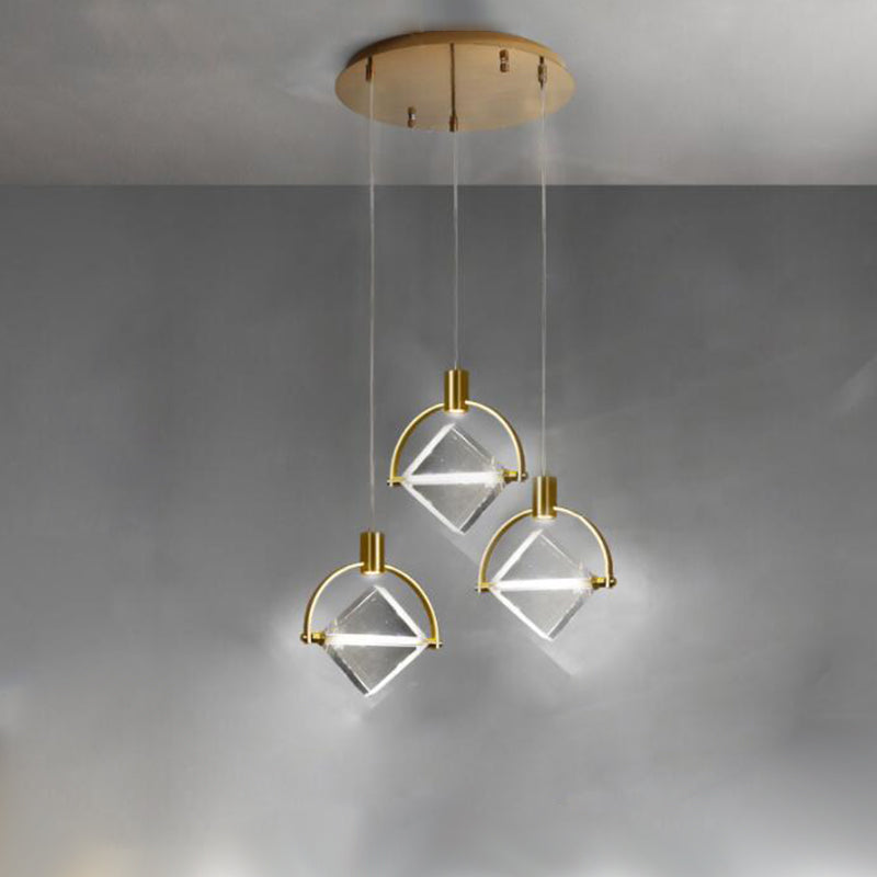 Geometrische hangende verlichtingsarmaturen Moderne gouden suspensie hanglampen met heldere kristalschaduw