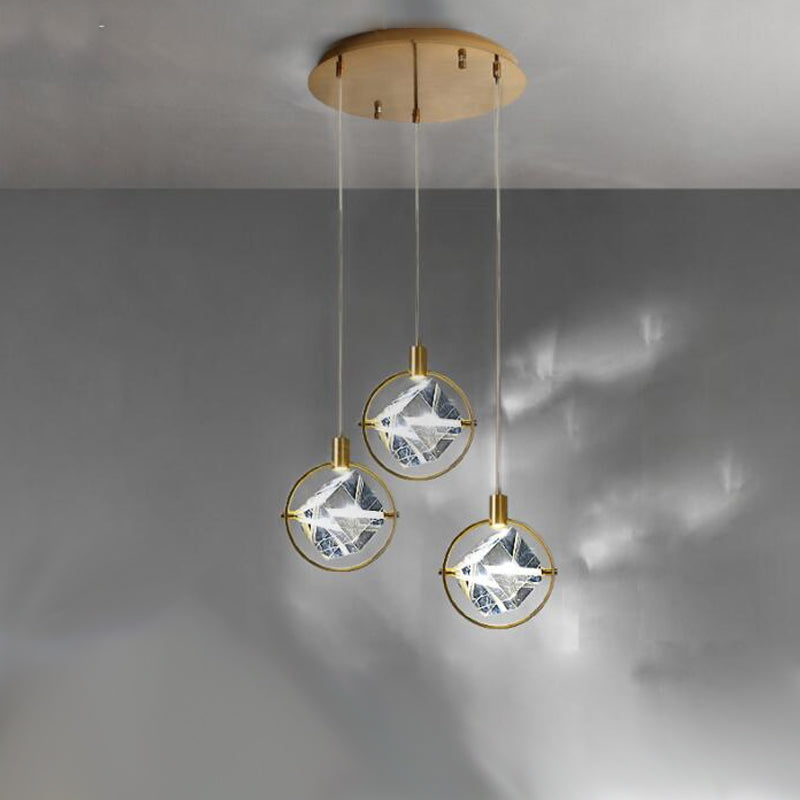 Geometrische hangende verlichtingsarmaturen Moderne gouden suspensie hanglampen met heldere kristalschaduw
