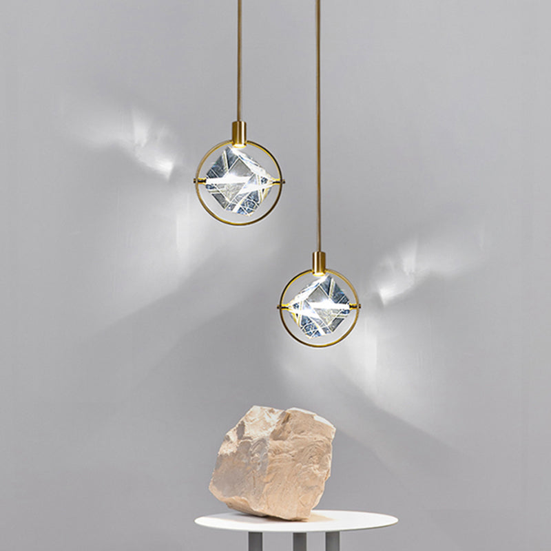 Geometrische hangende verlichtingsarmaturen Moderne gouden suspensie hanglampen met heldere kristalschaduw