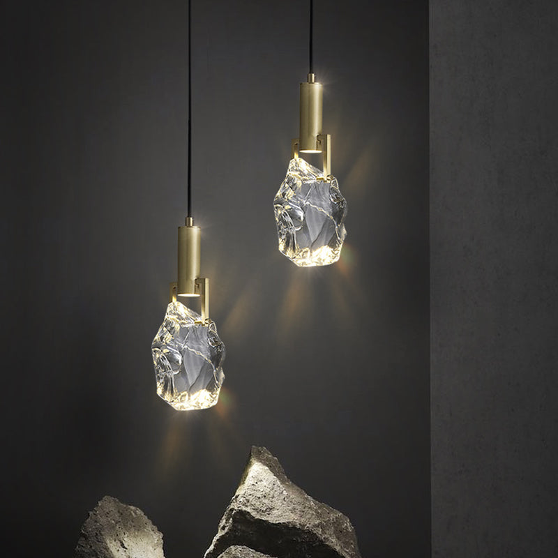 Zeitgenössischer Stil steinförmiger LED -Anhänger Kristall 1 hängende Lampe für Schlafzimmer