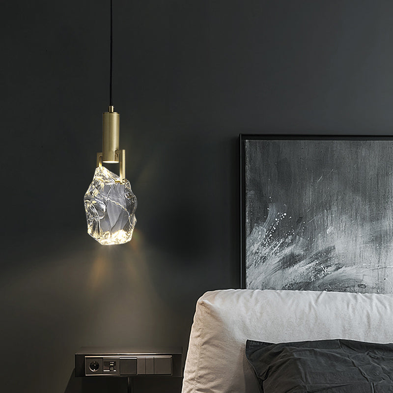 Zeitgenössischer Stil steinförmiger LED -Anhänger Kristall 1 hängende Lampe für Schlafzimmer