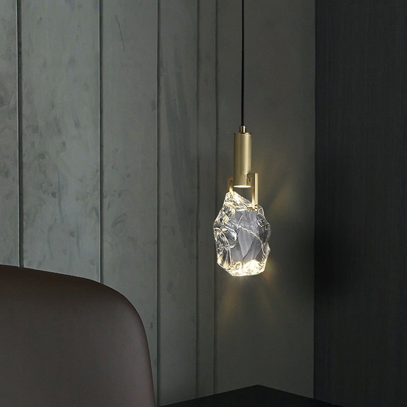 Zeitgenössischer Stil steinförmiger LED -Anhänger Kristall 1 hängende Lampe für Schlafzimmer
