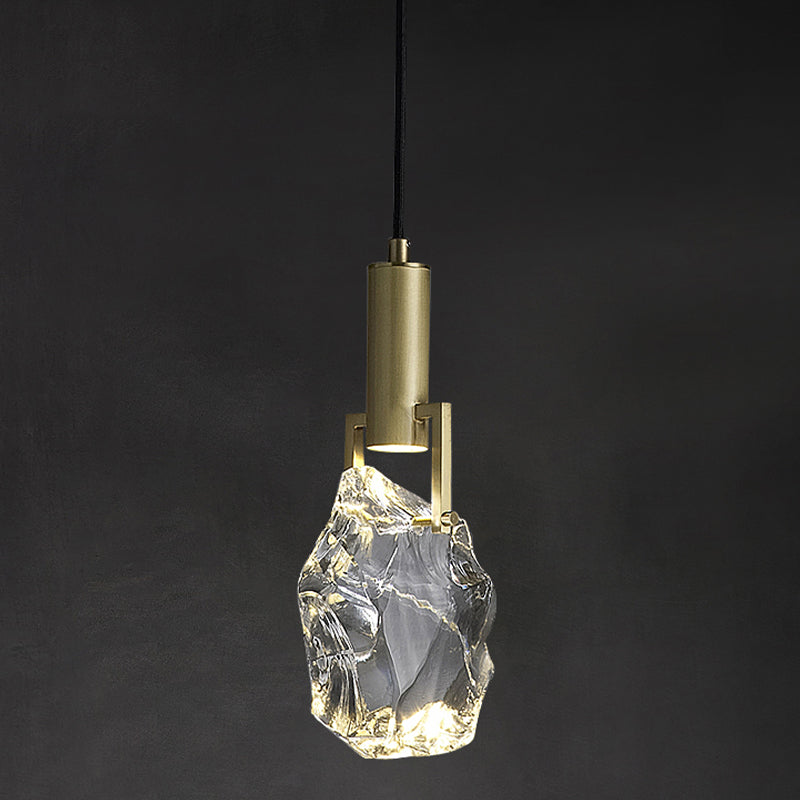 Zeitgenössischer Stil steinförmiger LED -Anhänger Kristall 1 hängende Lampe für Schlafzimmer