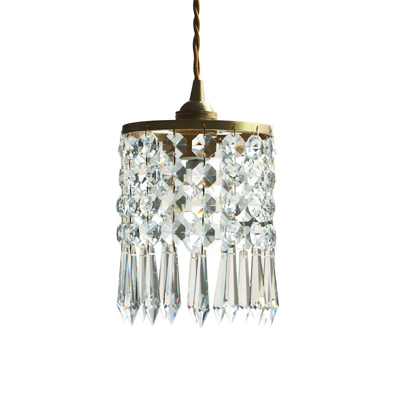 Contemporary Style Cylinder LED Pendant Crystal 1 Light Hanging Lamp in Clear
