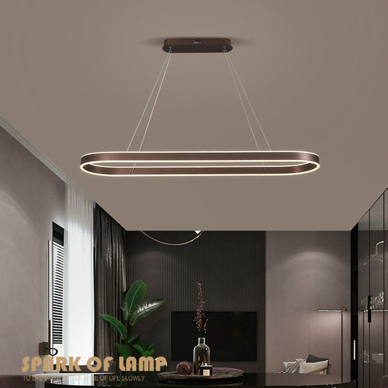 Oval Aluminum Island Pendant Lights Modern Style 2-Lights Chandelier Lamp Fixtures