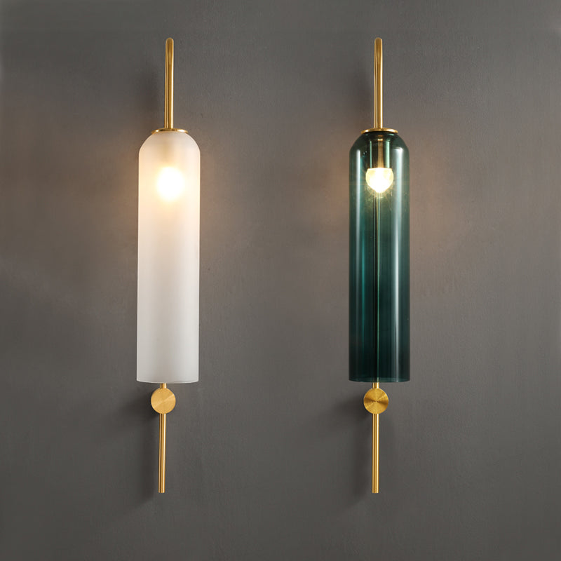 Lampada a parete singola di lusso moderna Luce a parete cilindrica in acciaio inossidabile con tonalità di vetro