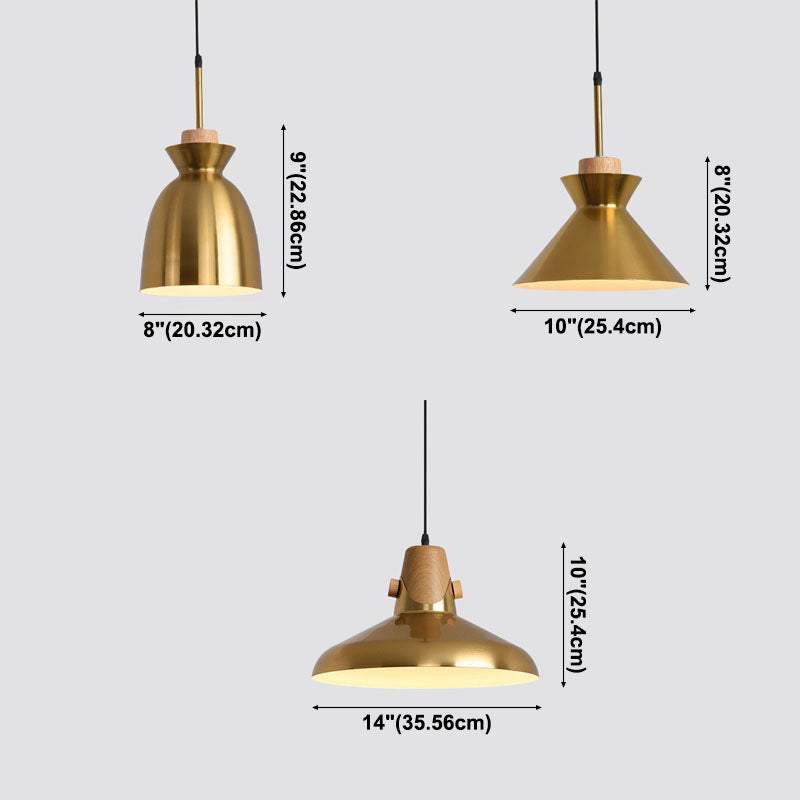 Contemporary Pendant Lights, Brass Metal 1-Light Pendant Light Fixture with Wood Top