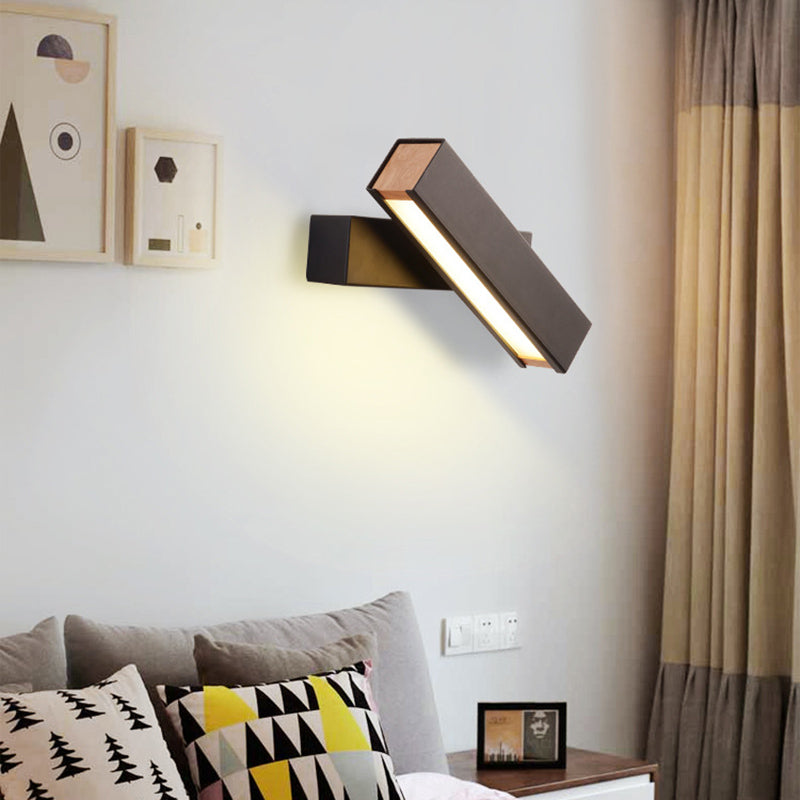 Hölzerne rechteckige LED -Wandleuchten in der modernen Einfachheit Schmiedeeisenwandlampe mit Acrylschatten