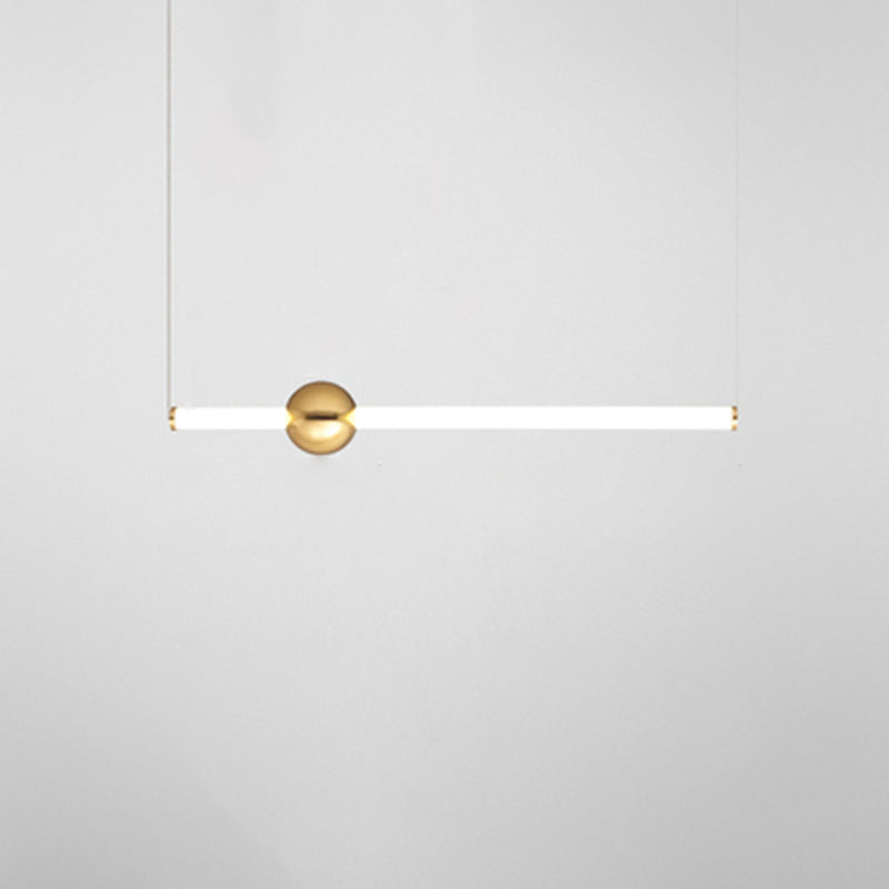 Minimalist Linear Pendant Lighting, White Glass Hanging Light with Gold Ball