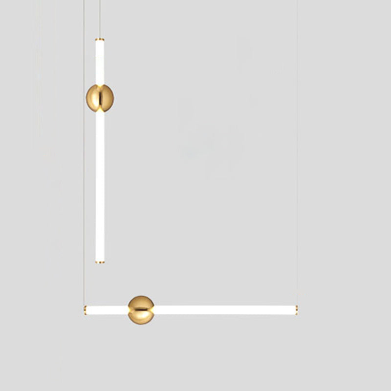 Minimalist Linear Pendant Lighting, White Glass Hanging Light with Gold Ball