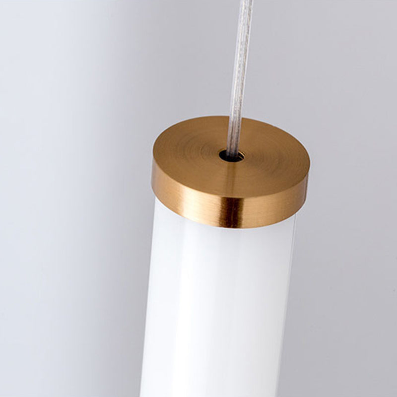 Minimalist Linear Pendant Lighting, White Glass Hanging Light with Gold Ball