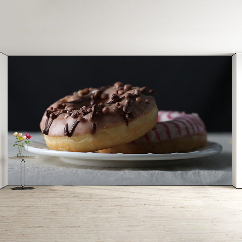 Chocolate Donut Mural Wallpaper Commercial Use for Dessert Shop, Made to Measure