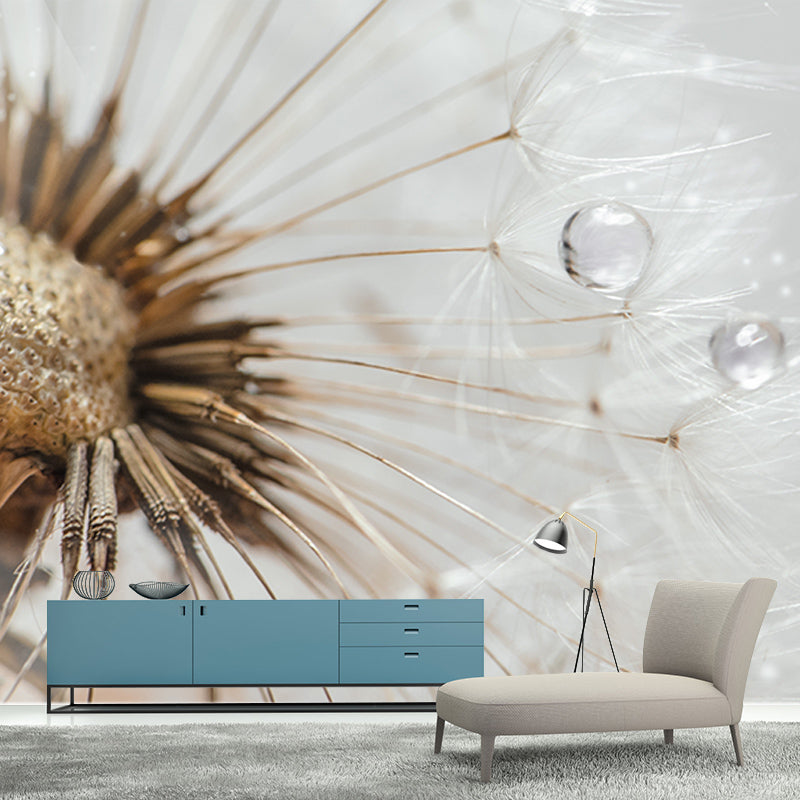 White Dandelion Mural Wallpaper Moisture Resistant Wall Art for Living Room