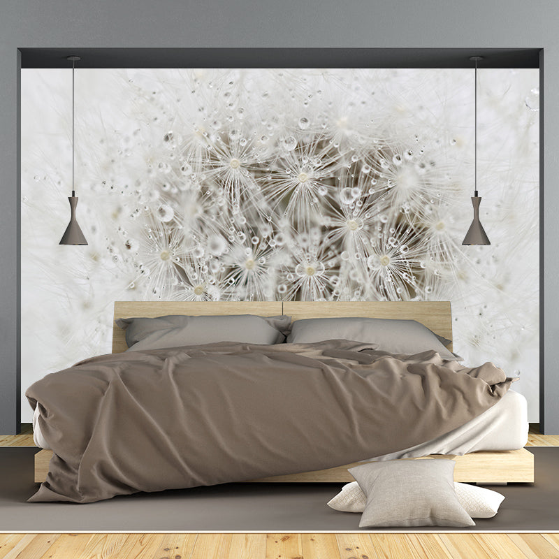 White Dandelion Mural Wallpaper Moisture Resistant Wall Art for Living Room