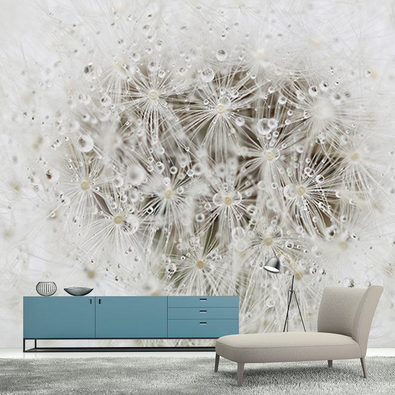 White Dandelion Mural Wallpaper Moisture Resistant Wall Art for Living Room