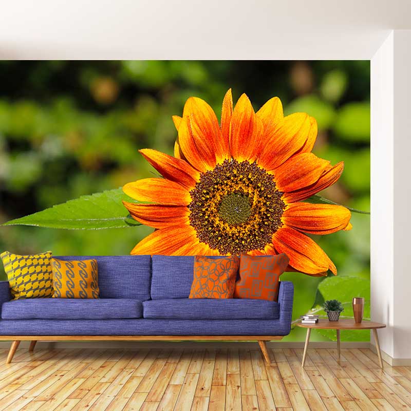 Yellow Flower Mural Wallpaper for Girl's Bedroom Washable Wall Covering