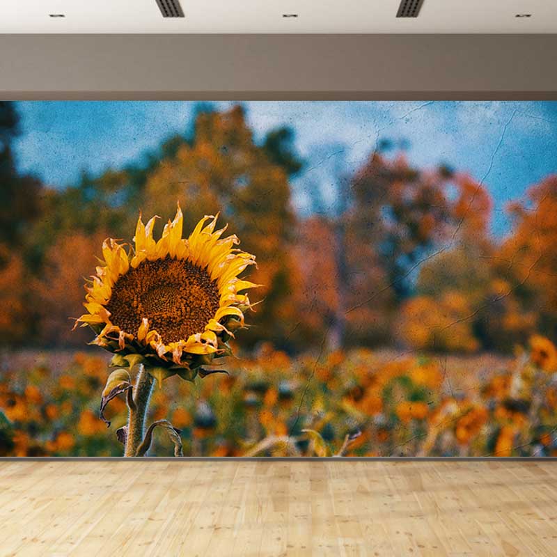 Yellow Flower Mural Wallpaper for Girl's Bedroom Washable Wall Covering