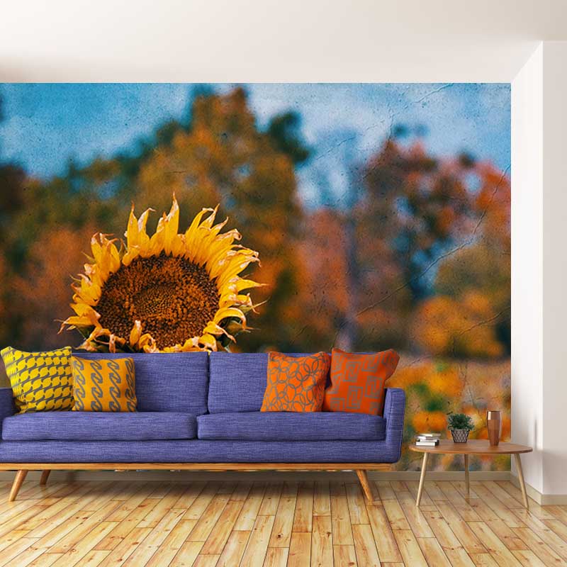 Yellow Flower Mural Wallpaper for Girl's Bedroom Washable Wall Covering