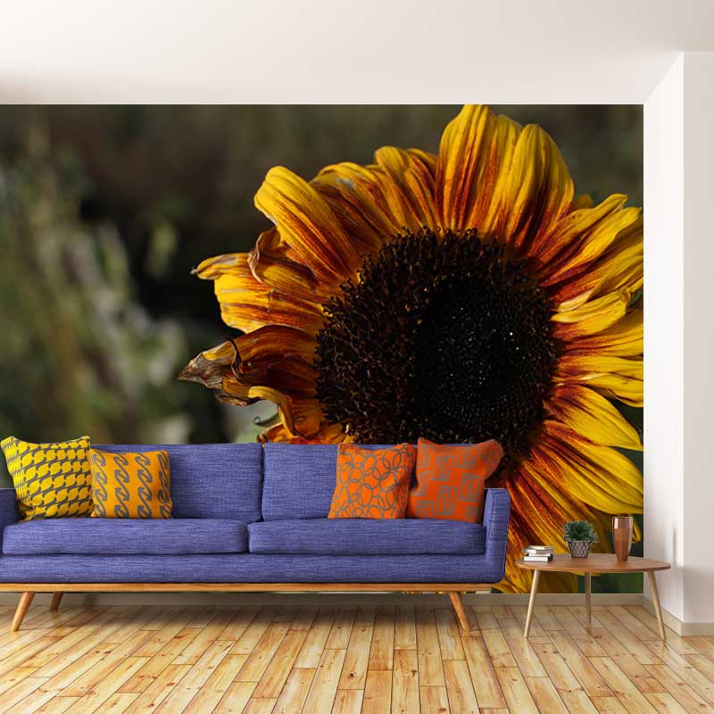 Yellow Flower Mural Wallpaper for Girl's Bedroom Washable Wall Covering