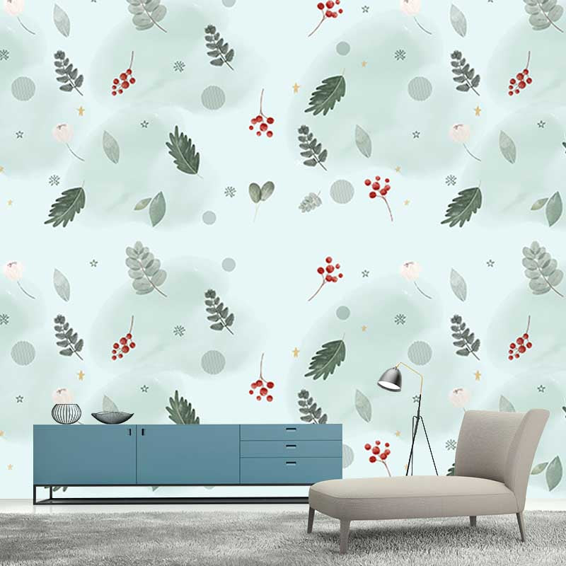 Plant Illustration Contemporary Wall Covering for Sleeping Room, Custom Size