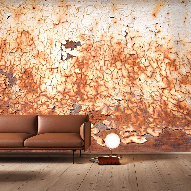 Rusty Metal Mural Wallpaper Moisture Resistant in Dark Color, Custom Size
