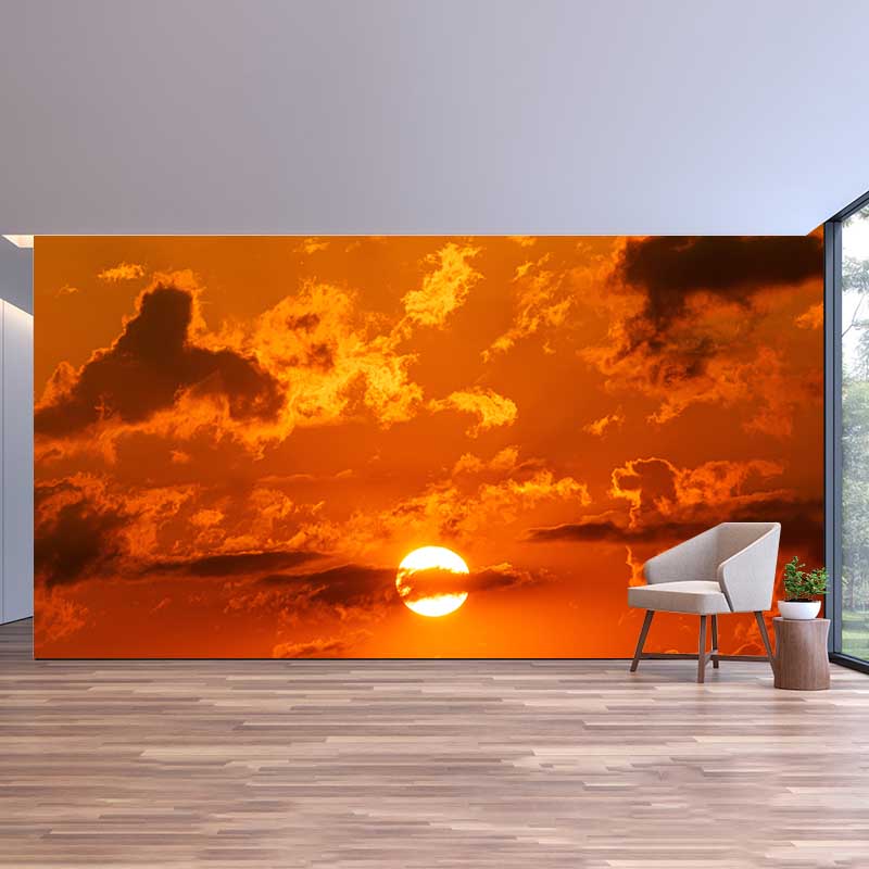 Modern Dusk Wall Murals for Dining Room in Yellow Color, Made to Measure