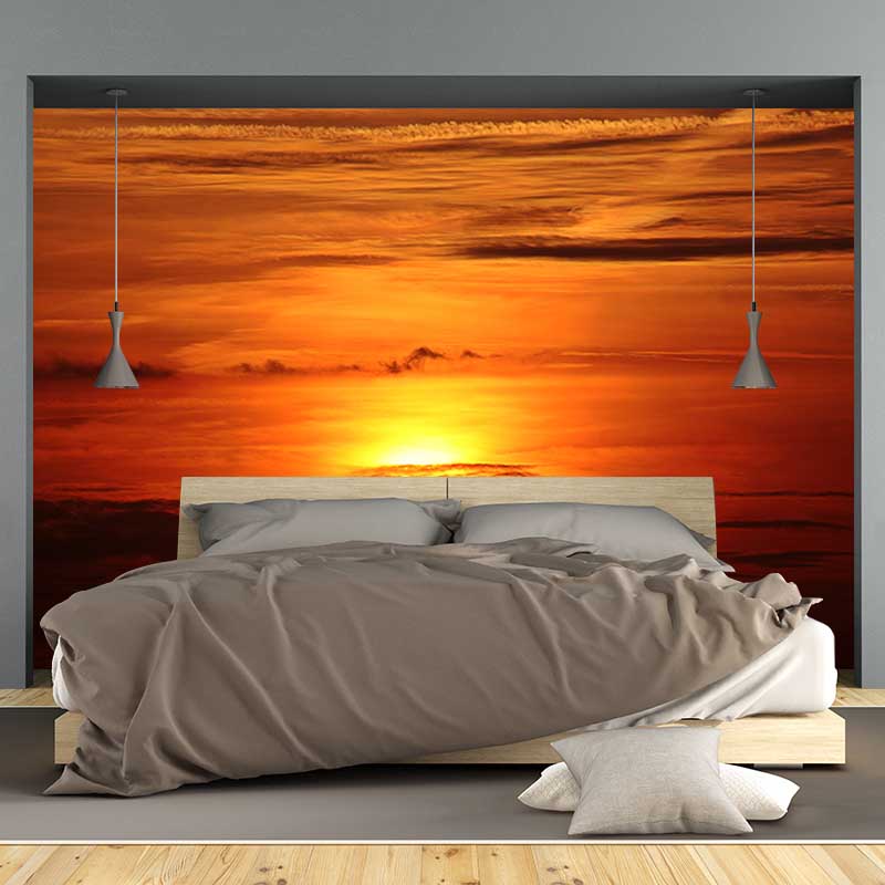 Modern Dusk Wall Murals for Dining Room in Yellow Color, Made to Measure