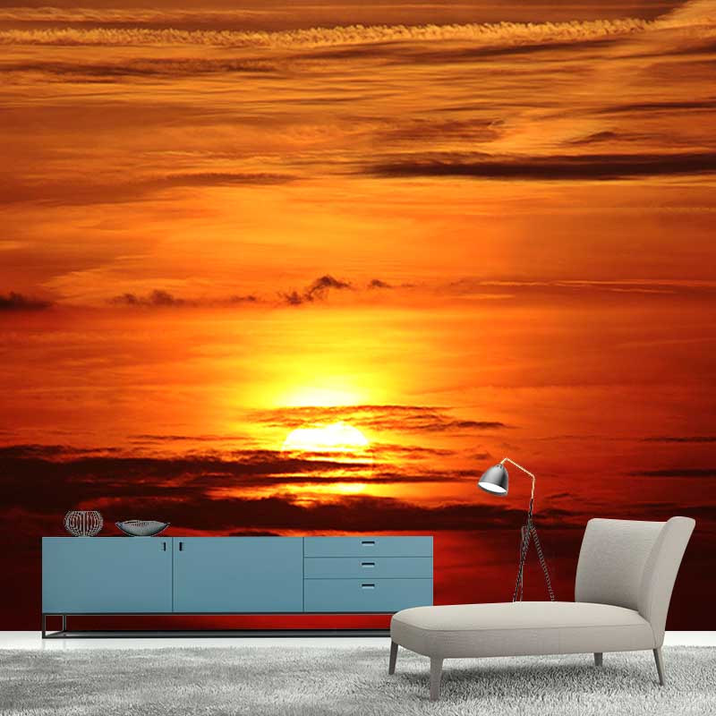 Modern Dusk Wall Murals for Dining Room in Yellow Color, Made to Measure