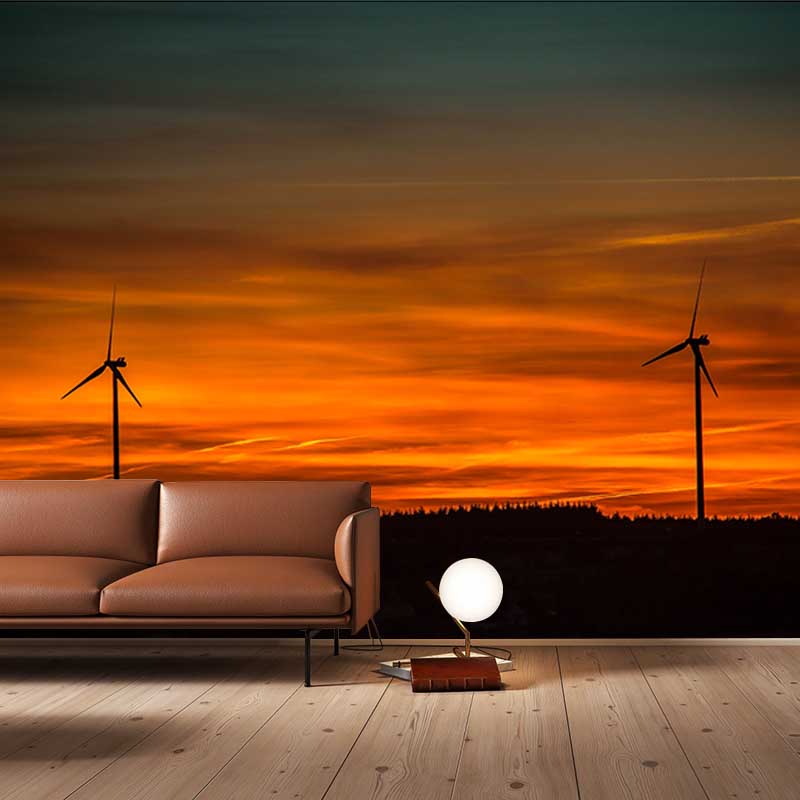 Modern Dusk Wall Murals for Dining Room in Yellow Color, Made to Measure