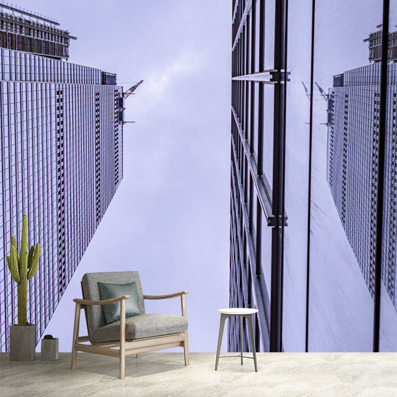 Simple City Building Mural Wallpaper for Meeting Room Stain Resistant, Custom Made